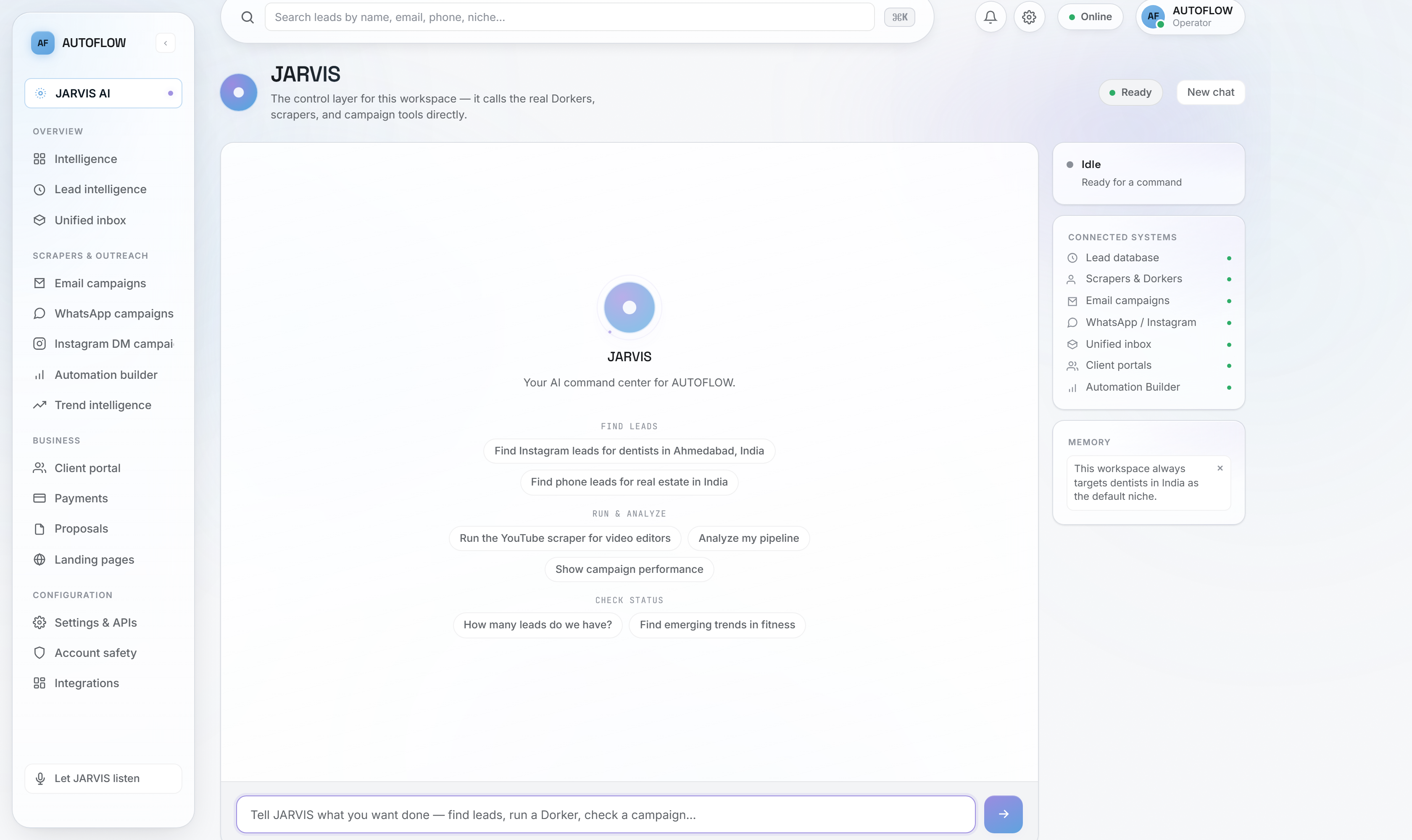 AUTOFLOW JARVIS interface